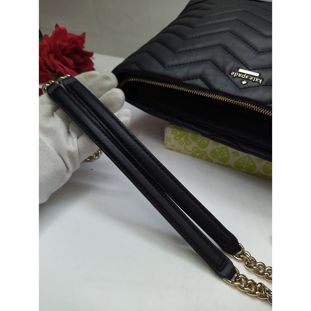 Kate Spade New York Black Leather Quilted Chain Strap Zipper Shoulder Bag - Picture 7 of 16